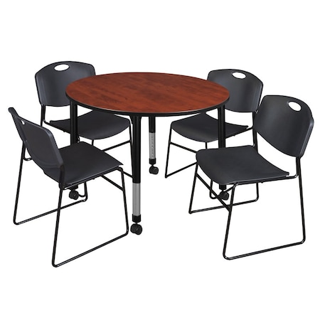 Regency Tables > Height Adjustable > Round Mobile Table & Chair Sets, 48 W, 48 L, 23-34 H, Cherry TB48RNDCHAPCBK44BK